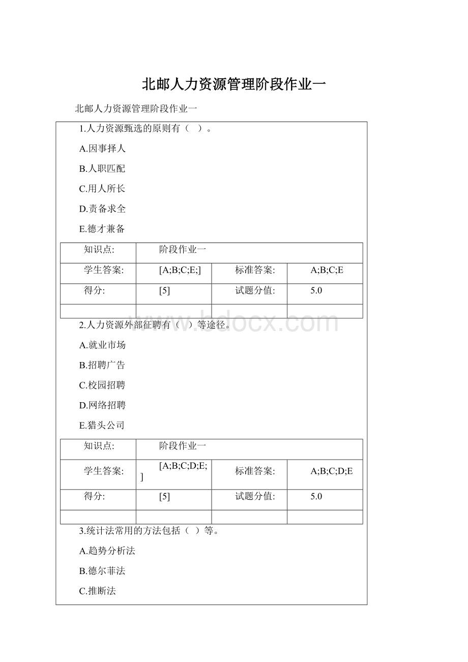 北邮人力资源管理阶段作业一.docx