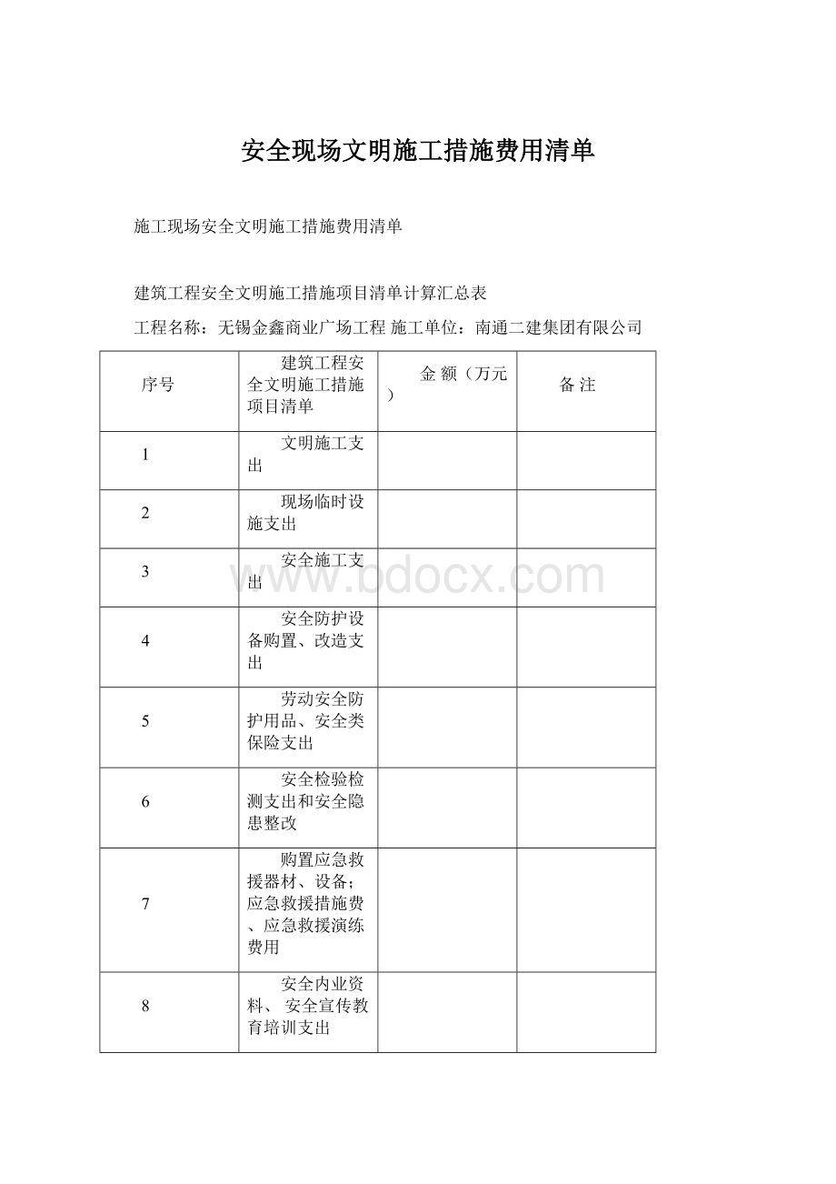 安全现场文明施工措施费用清单Word文档格式.docx