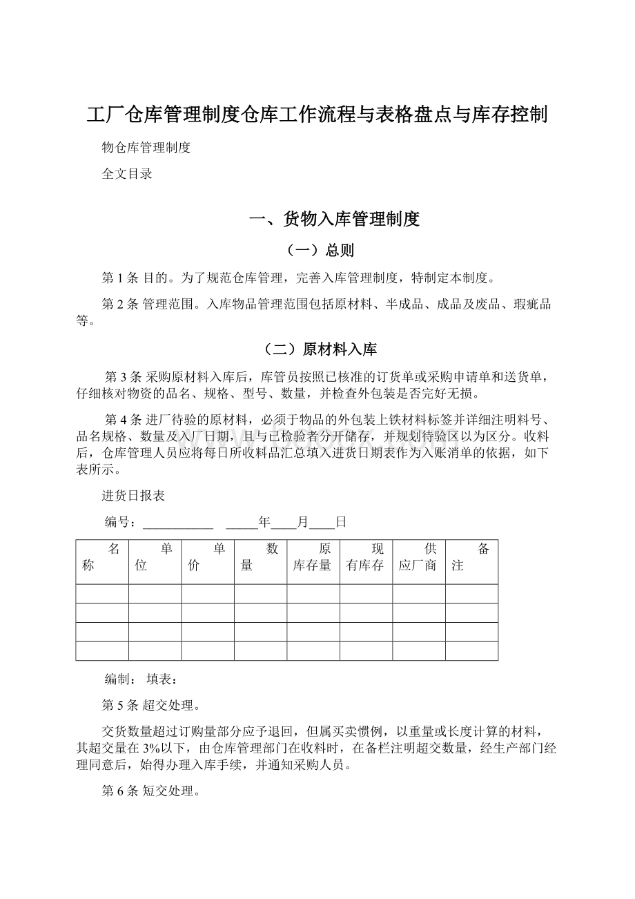 工厂仓库管理制度仓库工作流程与表格盘点与库存控制.docx