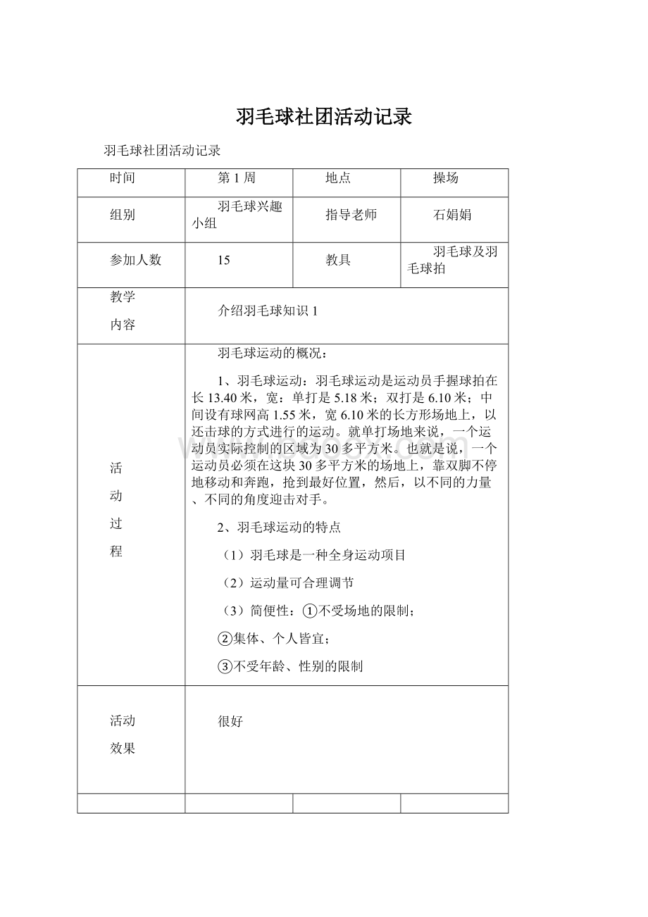 羽毛球社团活动记录Word格式文档下载.docx_第1页