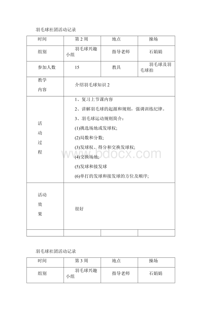 羽毛球社团活动记录Word格式文档下载.docx_第2页