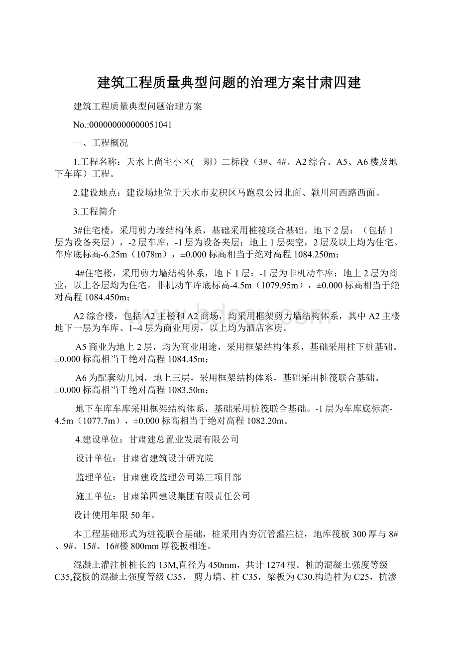 建筑工程质量典型问题的治理方案甘肃四建.docx