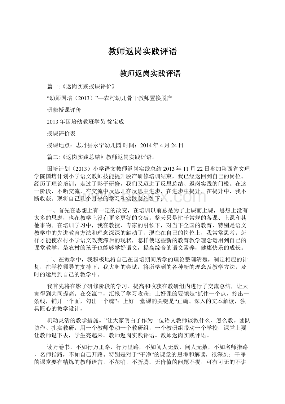 教师返岗实践评语Word文档格式.docx