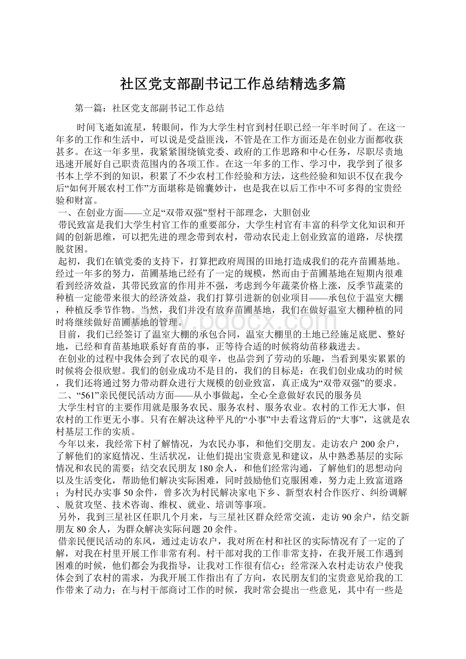 社区党支部副书记工作总结精选多篇Word格式文档下载.docx