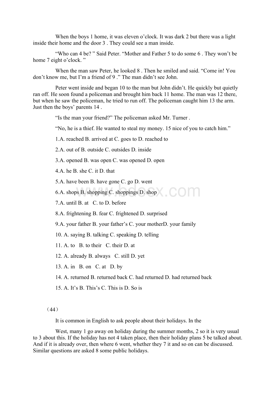 最新初中英语完形填空100篇五配答案详解word版本.docx_第3页