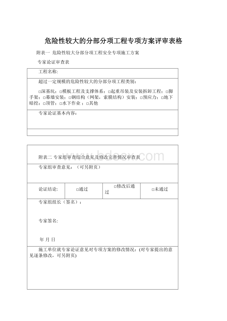 危险性较大的分部分项工程专项方案评审表格.docx_第1页