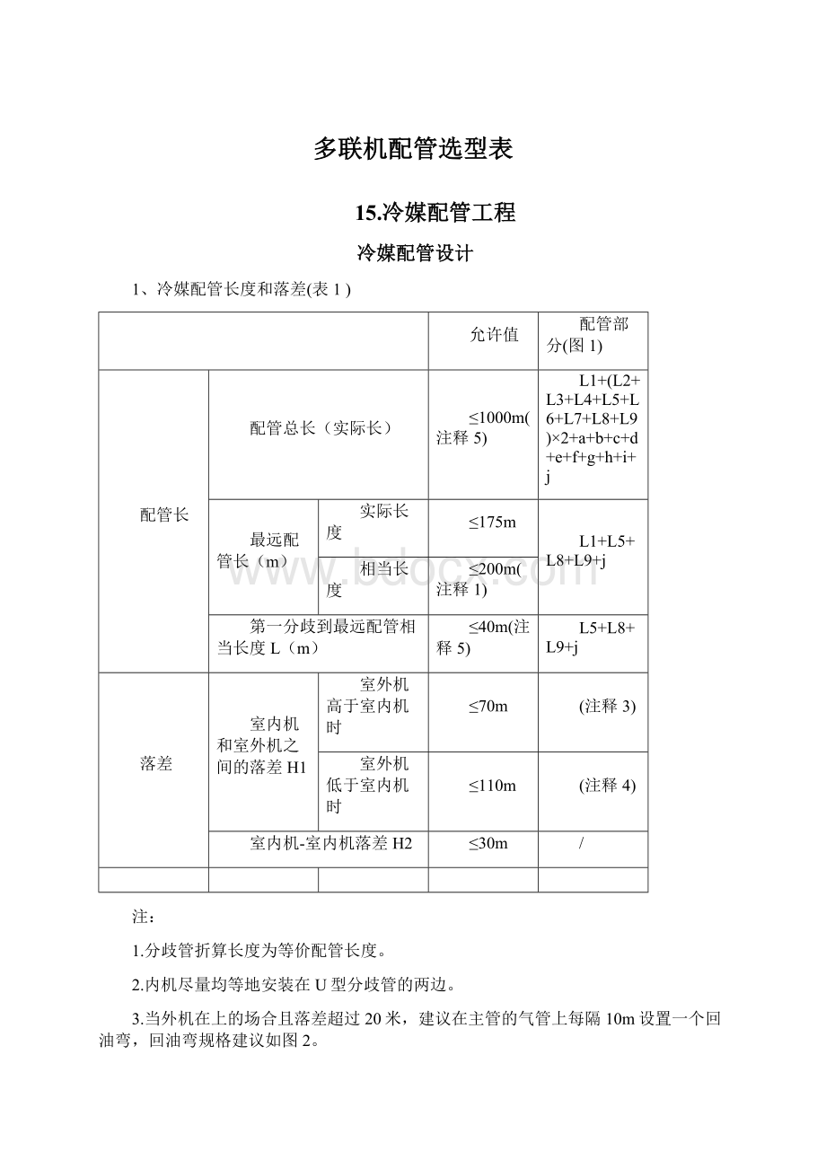 多联机配管选型表Word下载.docx