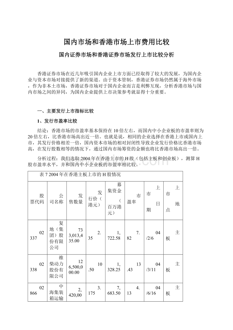 国内市场和香港市场上市费用比较.docx_第1页