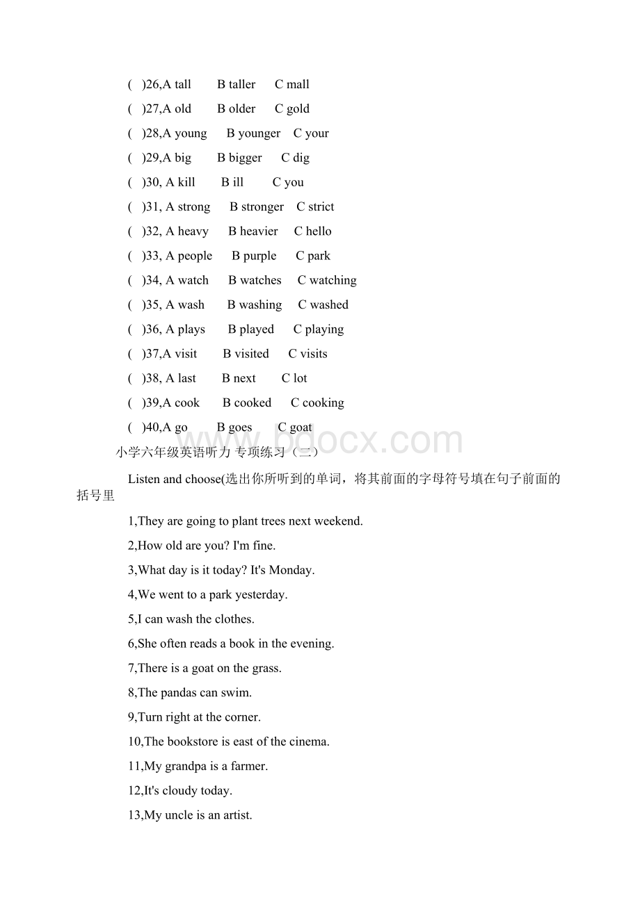 小学六年级英语听力专项练习.docx_第2页