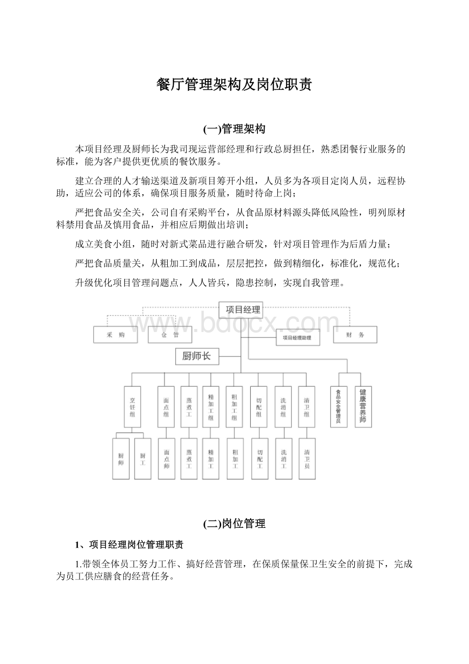 餐厅管理架构及岗位职责Word文档下载推荐.docx