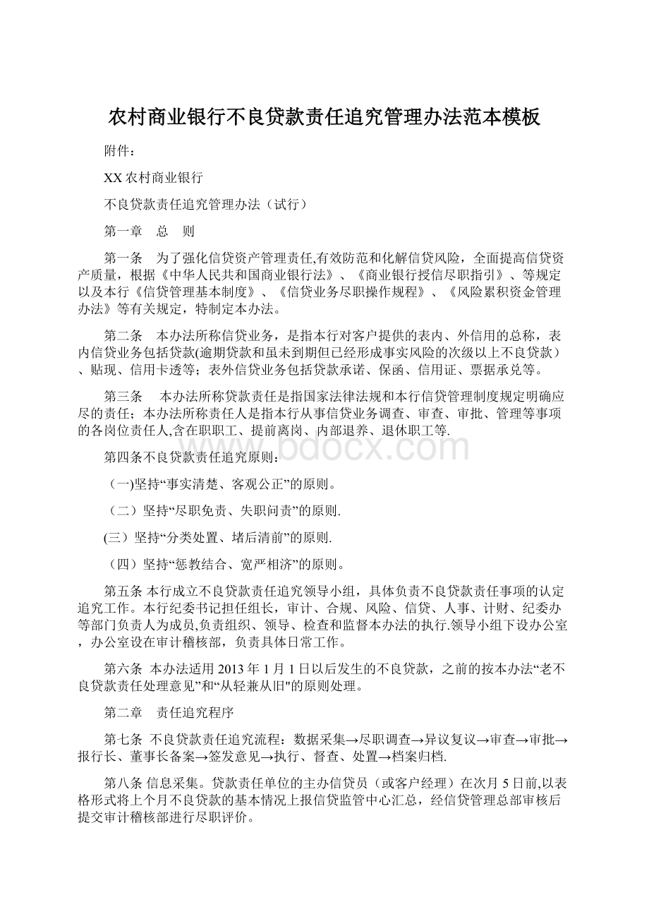 农村商业银行不良贷款责任追究管理办法范本模板.docx_第1页