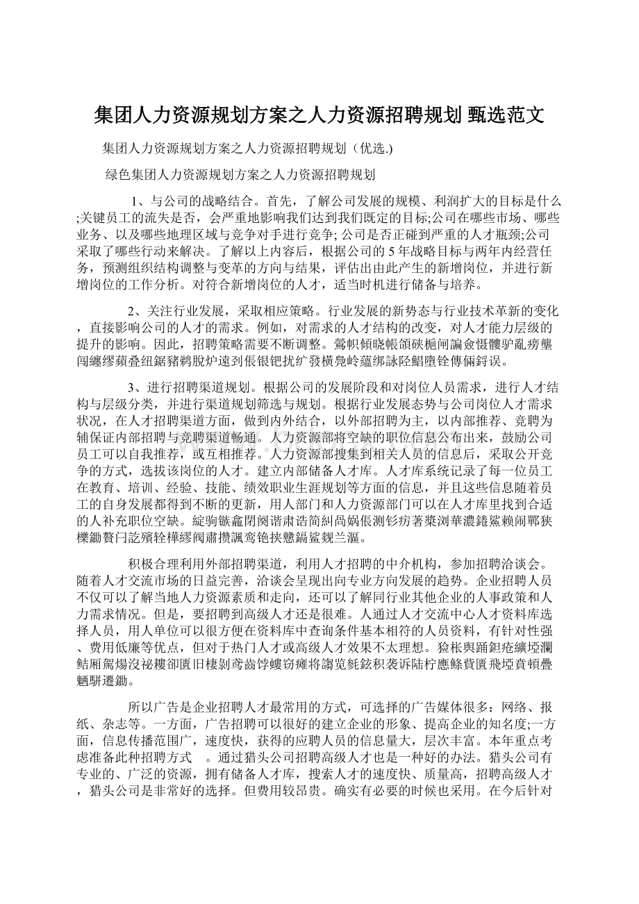 集团人力资源规划方案之人力资源招聘规划 甄选范文.docx