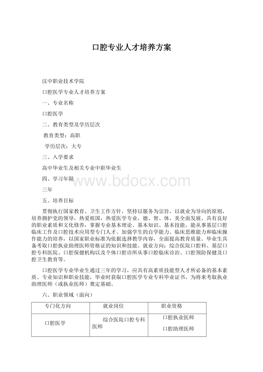 口腔专业人才培养方案.docx_第1页