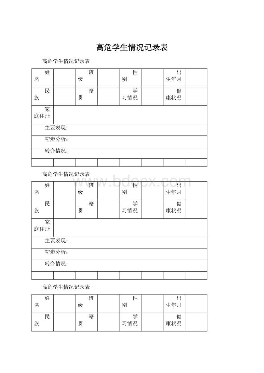 高危学生情况记录表Word文档下载推荐.docx_第1页