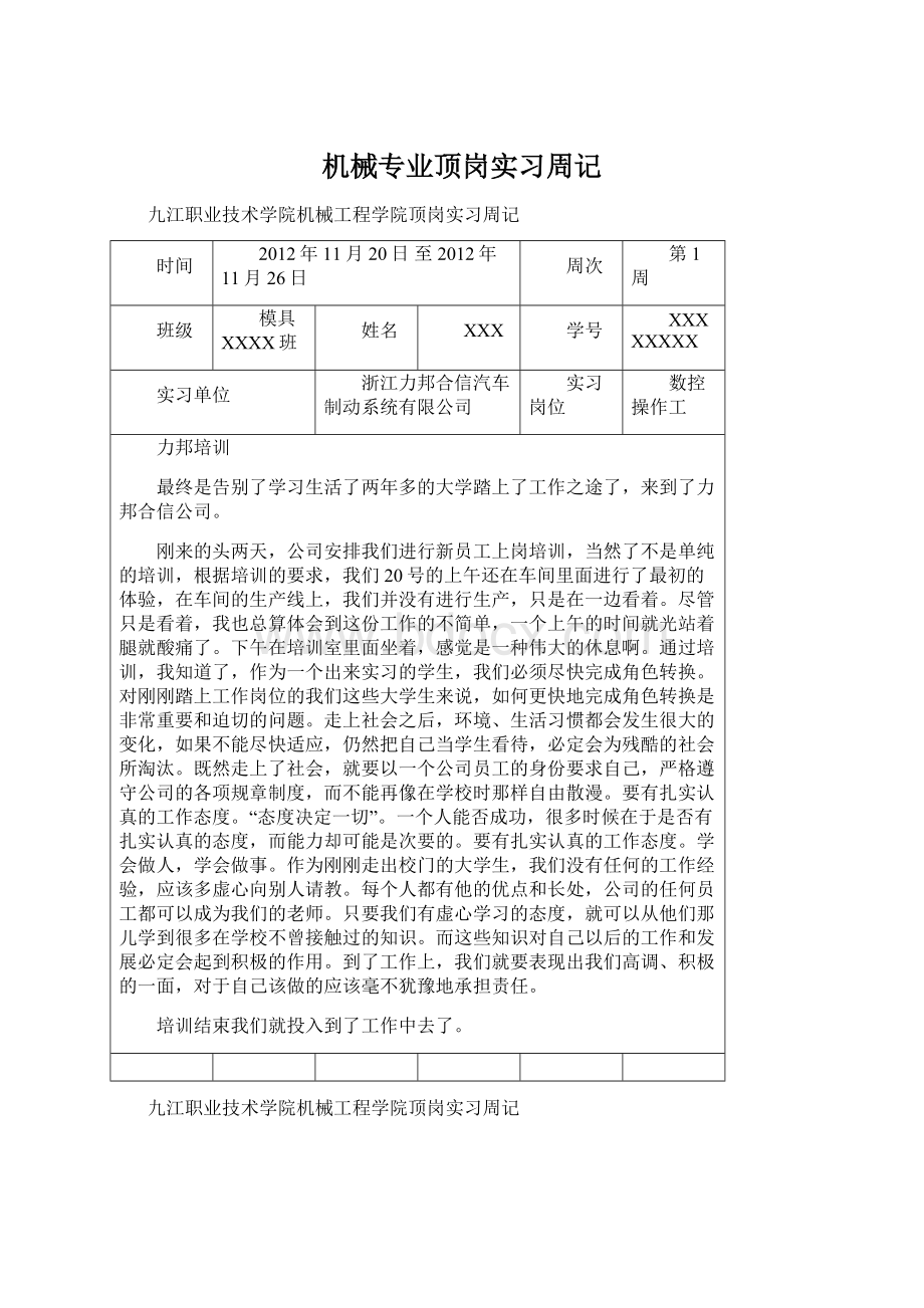 机械专业顶岗实习周记.docx_第1页