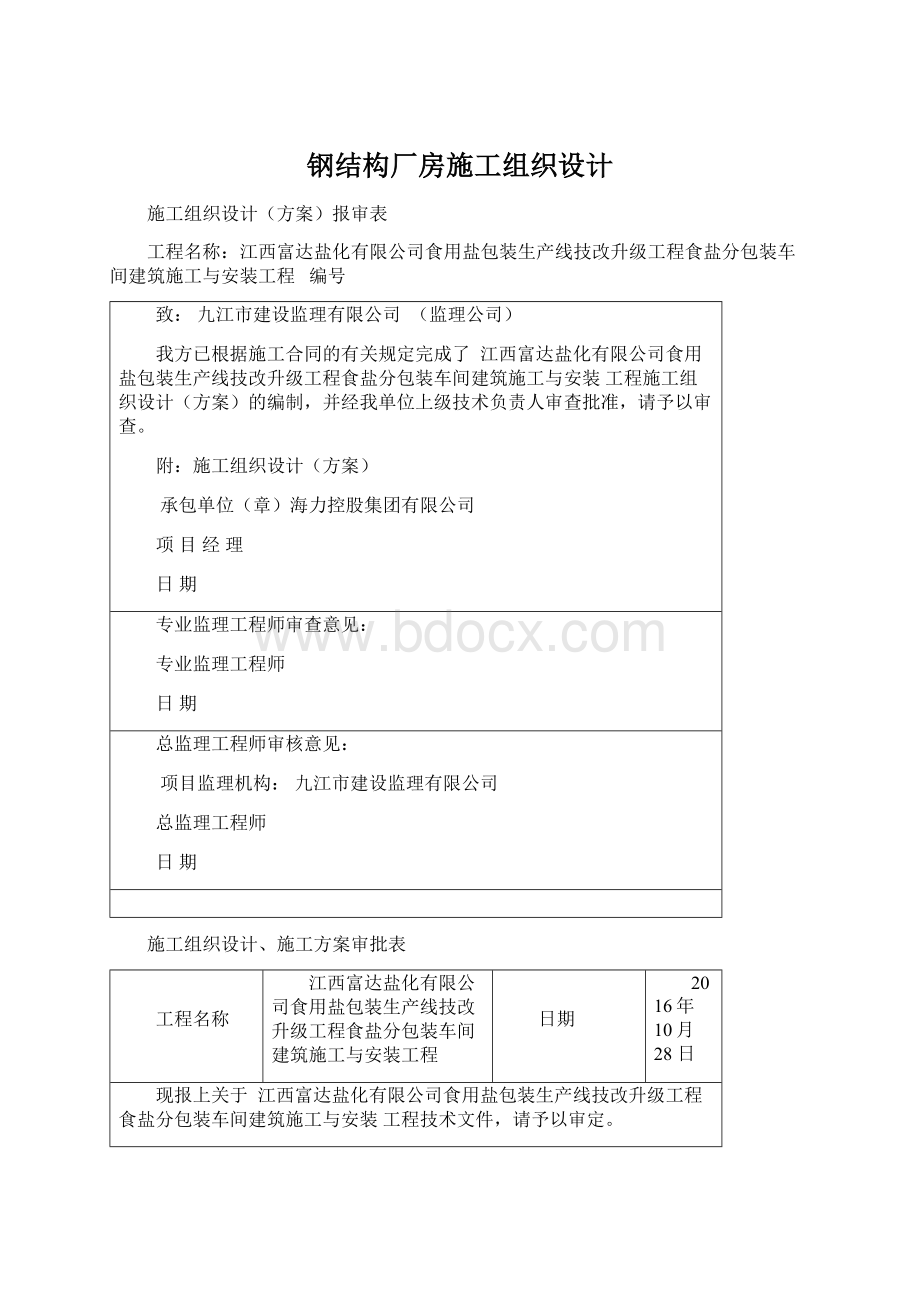 钢结构厂房施工组织设计.docx