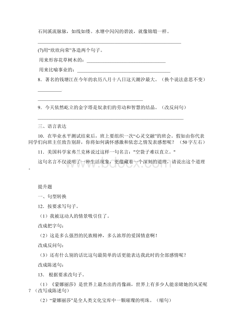 精品小升初语文知识专项训练基础知识二6句式转换.docx_第3页