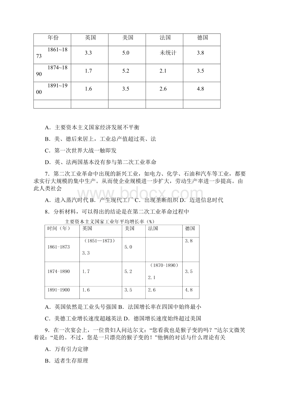 好题中考九年级历史下第二单元第二次工业革命和近代科学文化一模试题带答案3Word文档格式.docx_第2页