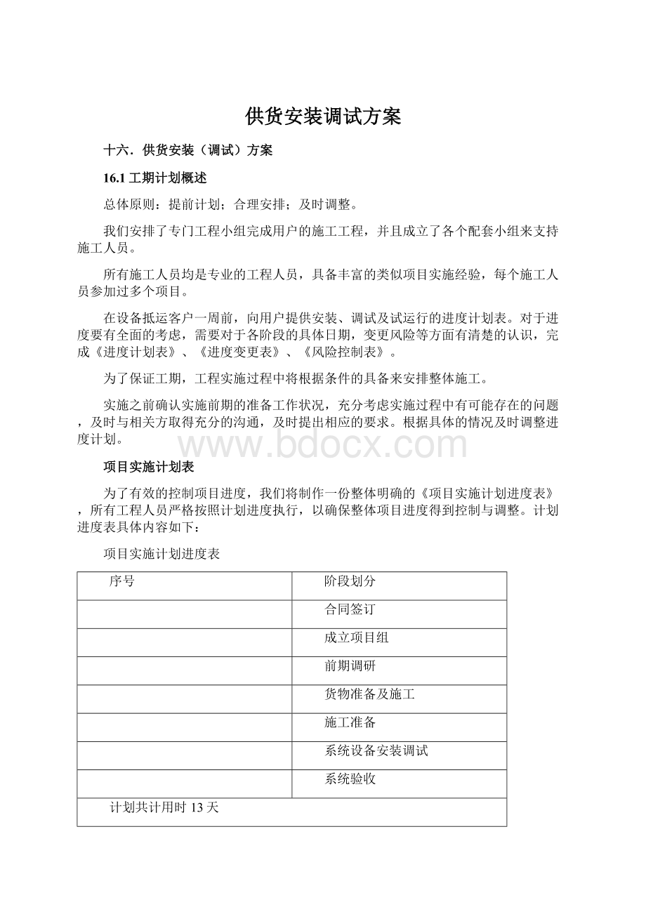 供货安装调试方案Word文档下载推荐.docx