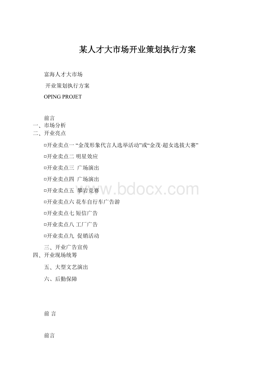 某人才大市场开业策划执行方案.docx