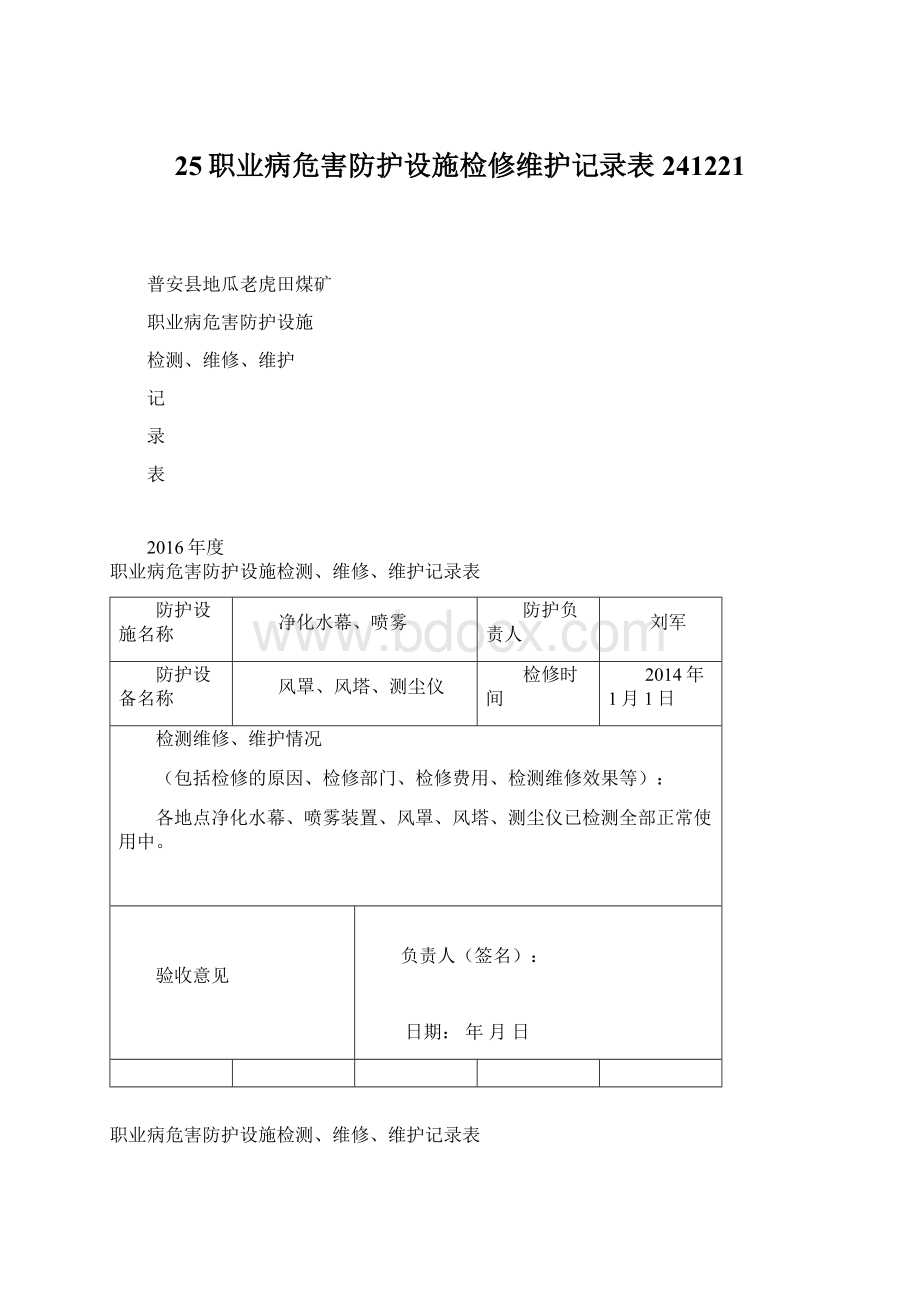 25职业病危害防护设施检修维护记录表241221Word下载.docx