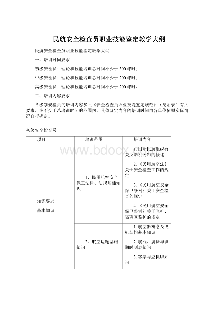 民航安全检查员职业技能鉴定教学大纲.docx