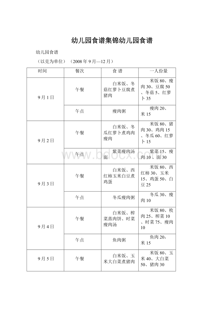 幼儿园食谱集锦幼儿园食谱Word格式.docx_第1页