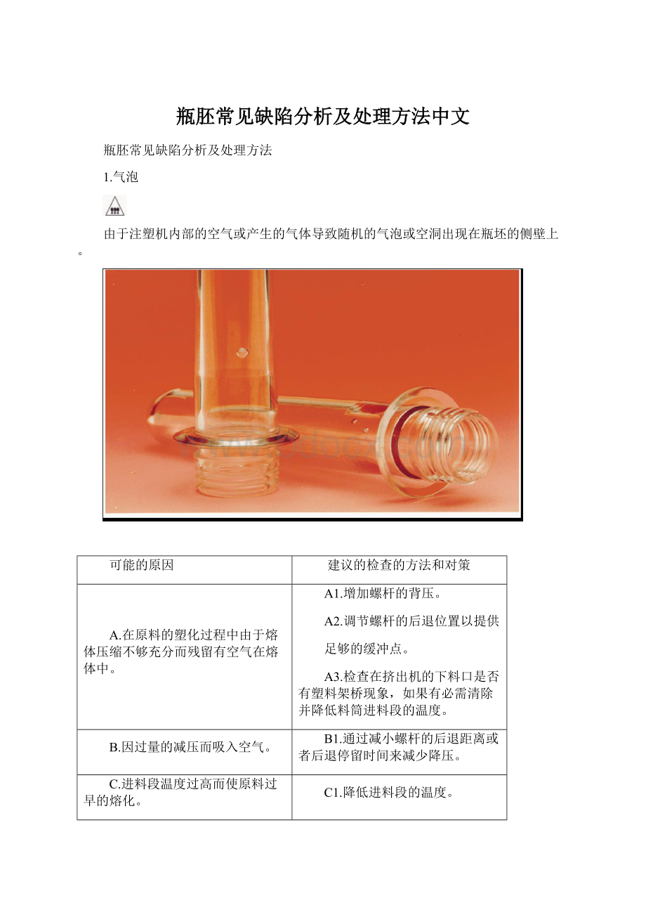 瓶胚常见缺陷分析及处理方法中文Word文档下载推荐.docx