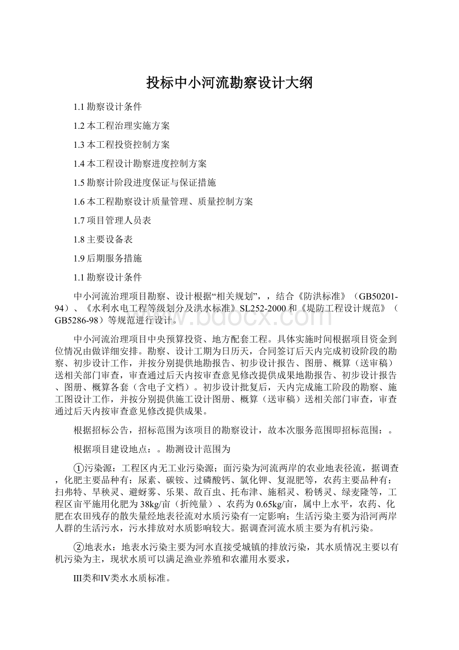 投标中小河流勘察设计大纲Word下载.docx