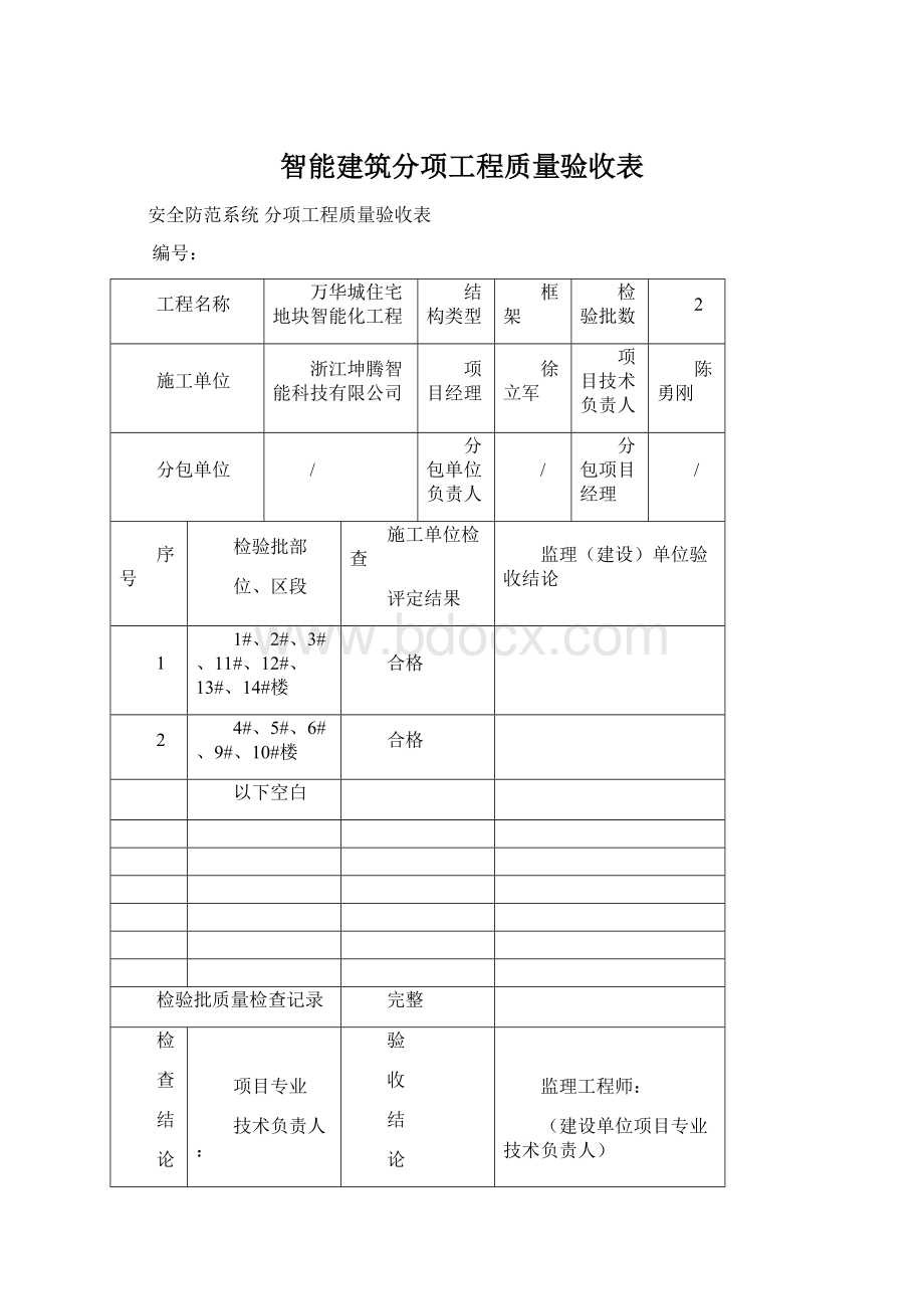 智能建筑分项工程质量验收表.docx_第1页