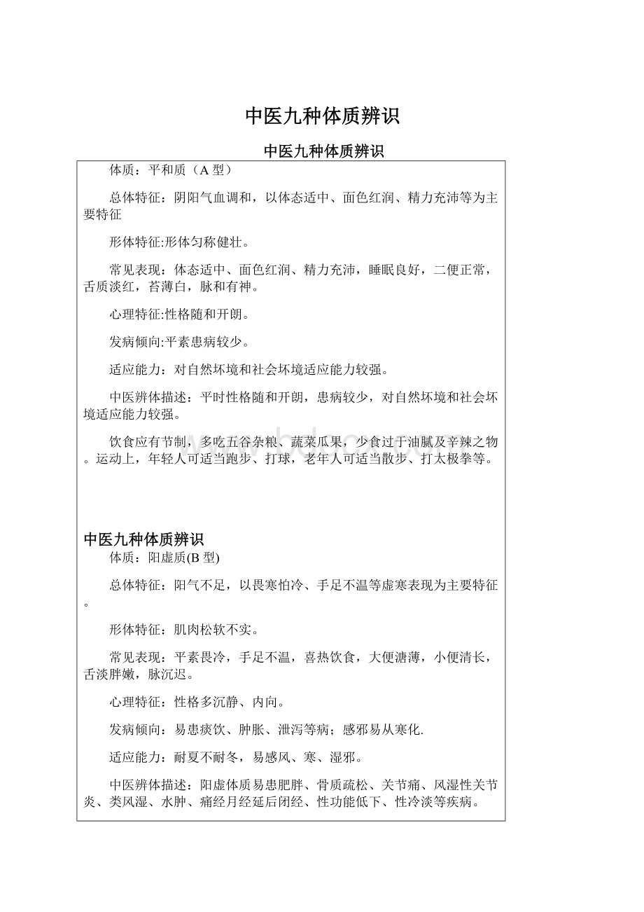 中医九种体质辨识Word下载.docx_第1页