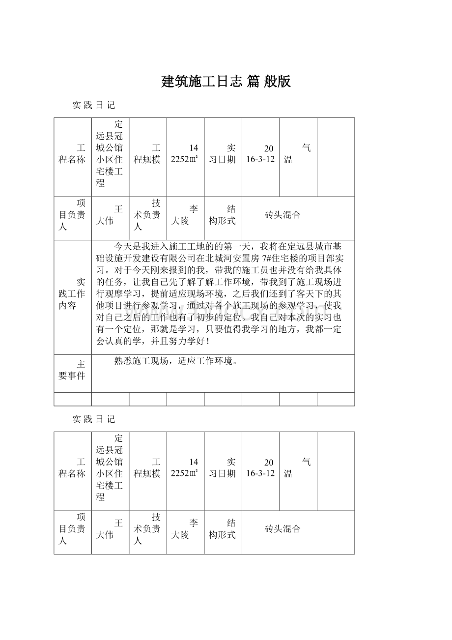 建筑施工日志 篇 般版.docx_第1页