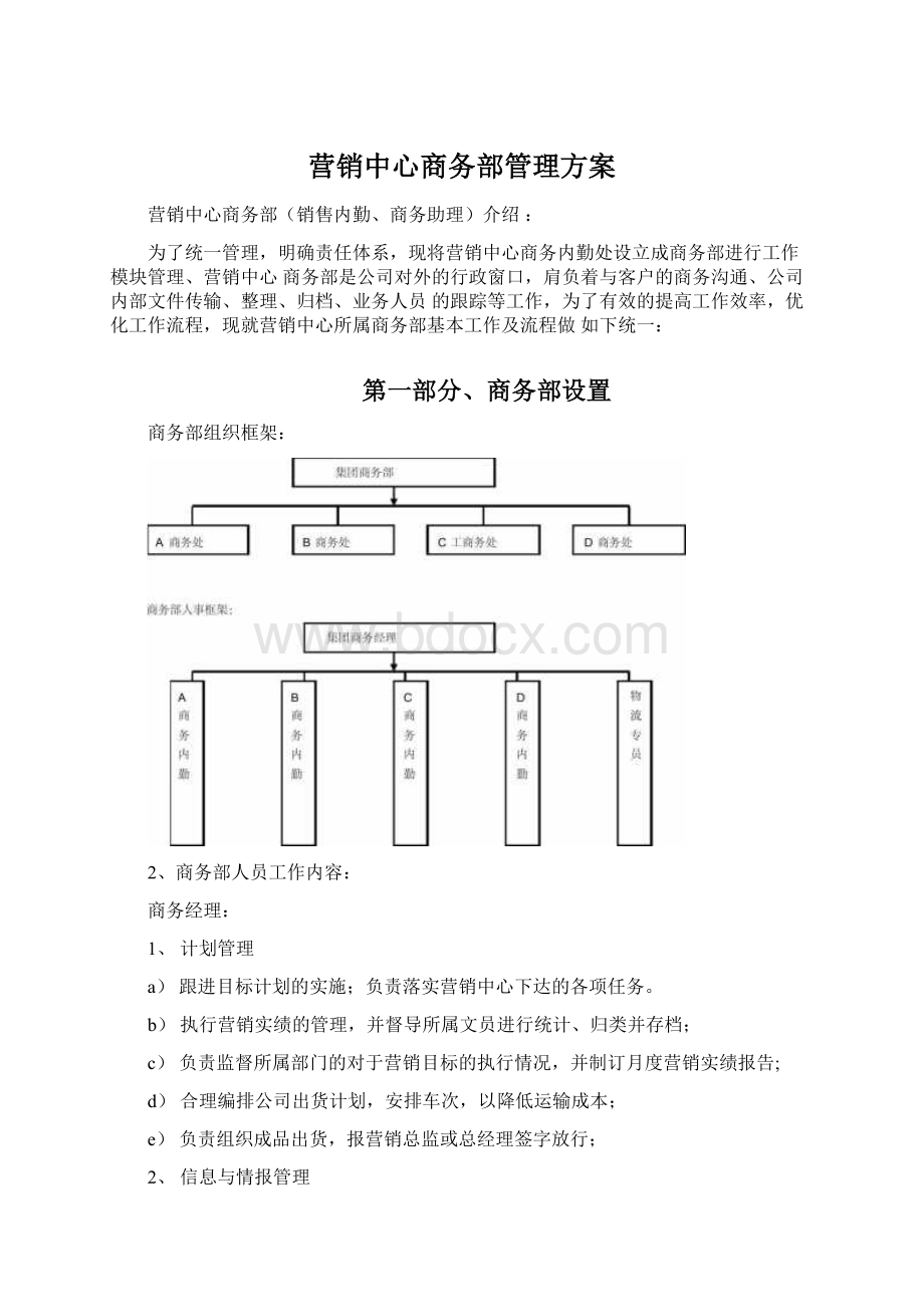 营销中心商务部管理方案.docx