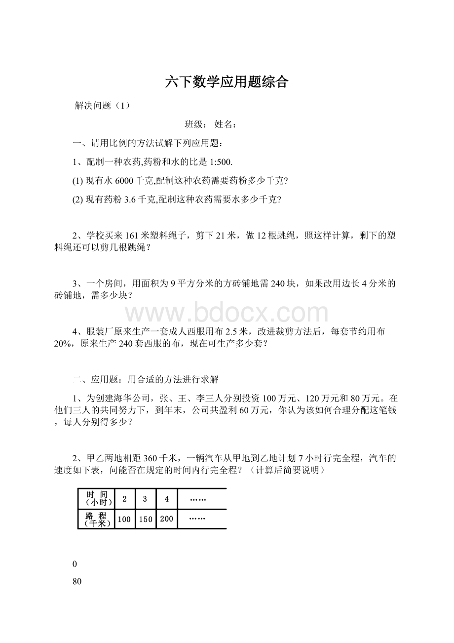 六下数学应用题综合.docx