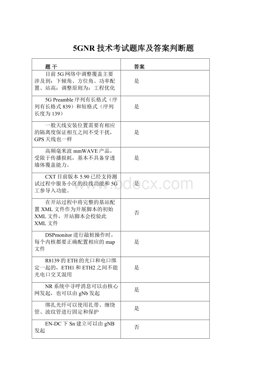 5GNR技术考试题库及答案判断题Word文档下载推荐.docx_第1页