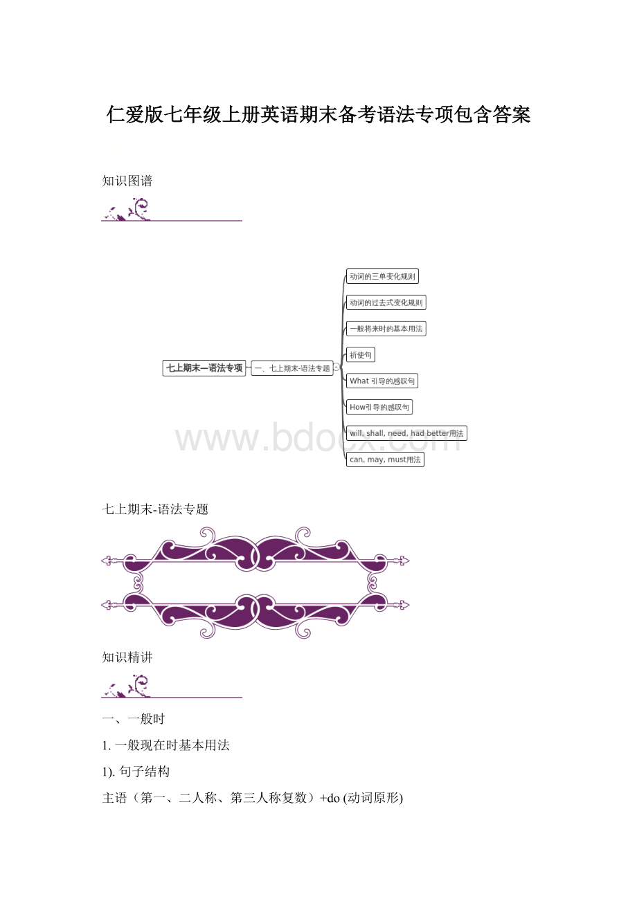 仁爱版七年级上册英语期末备考语法专项包含答案.docx