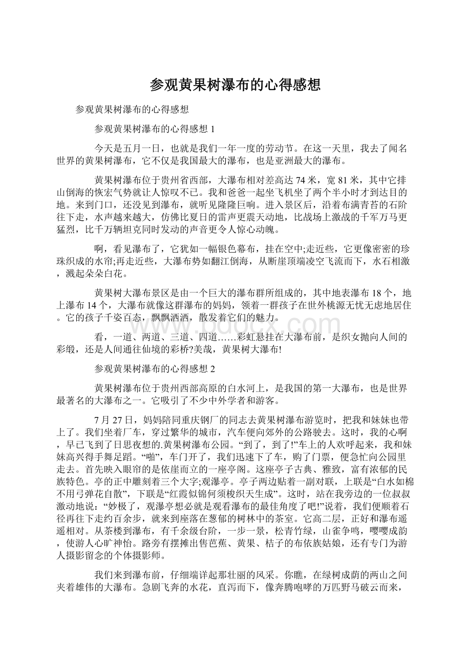 参观黄果树瀑布的心得感想Word格式文档下载.docx