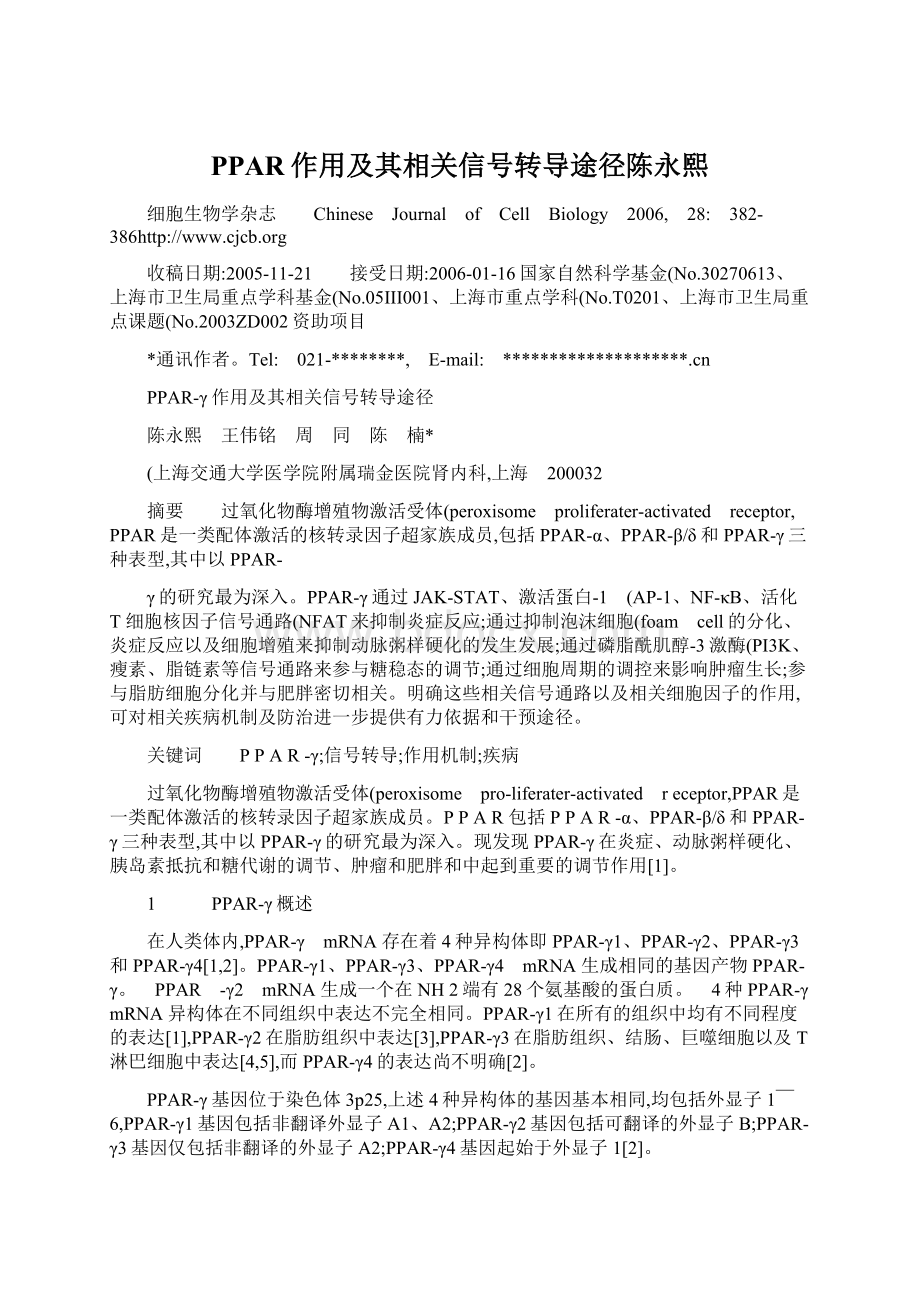 PPAR作用及其相关信号转导途径陈永熙.docx