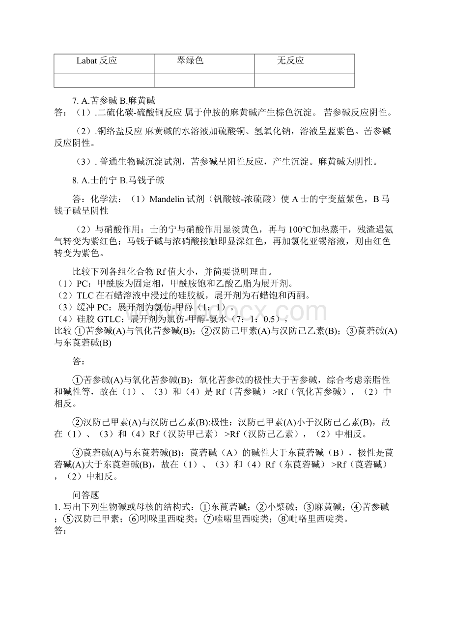 最新21生物碱习题与答案Word文档下载推荐.docx_第3页