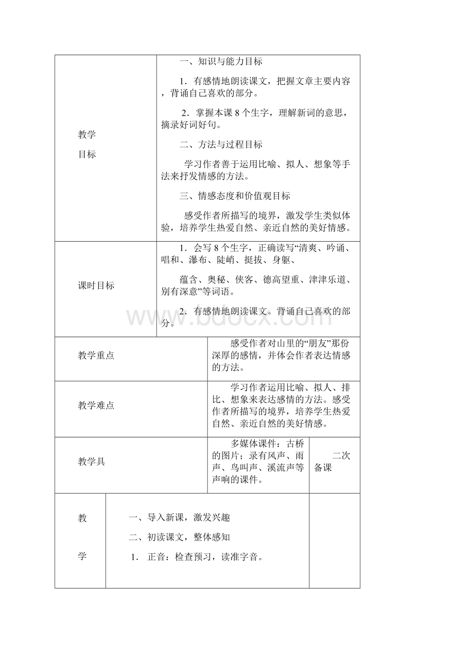 人教版六年级上册语文全册教案表格三维目标课时目标板书设计.docx_第2页