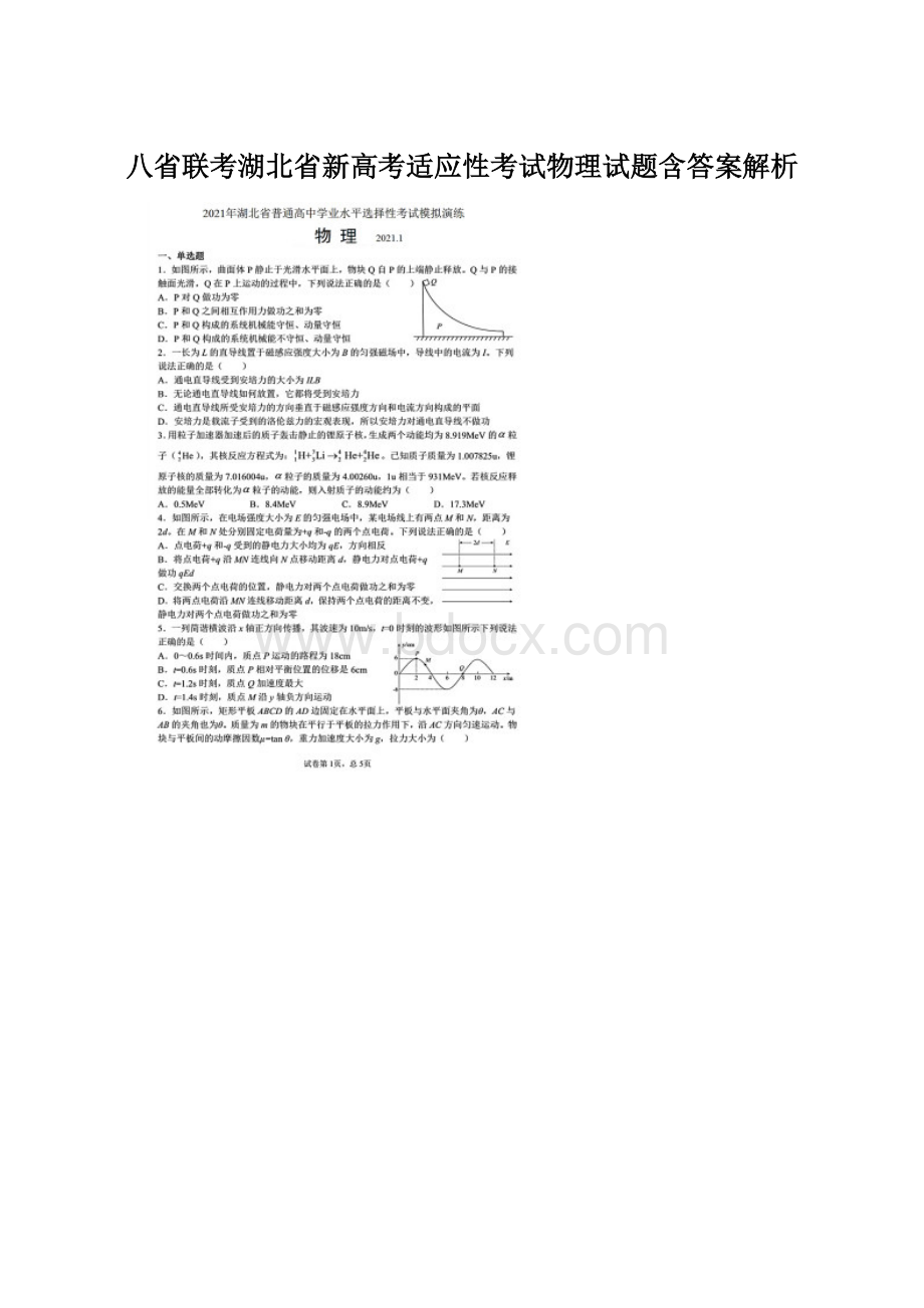 八省联考湖北省新高考适应性考试物理试题含答案解析.docx_第1页