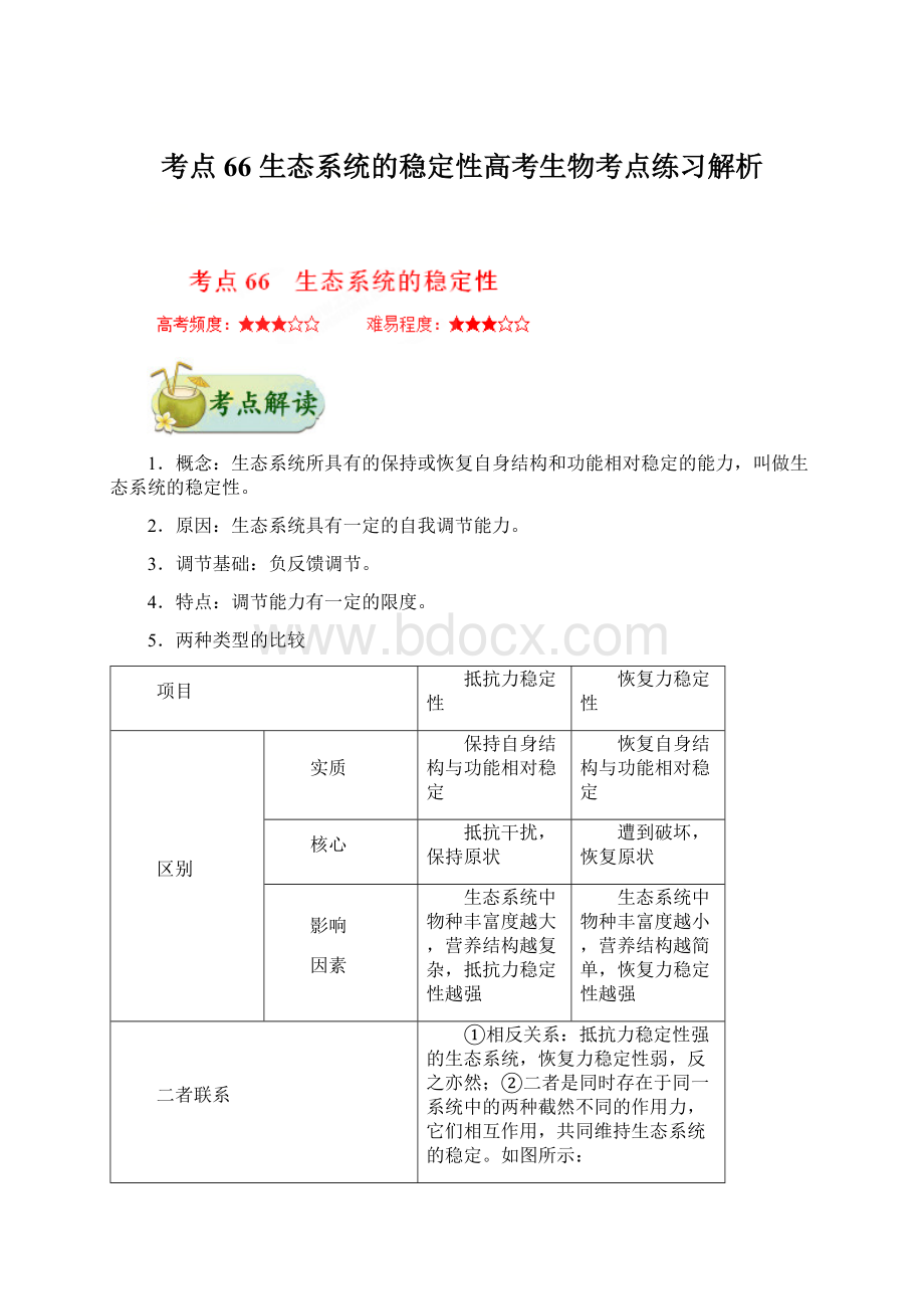 考点66 生态系统的稳定性高考生物考点练习解析.docx_第1页