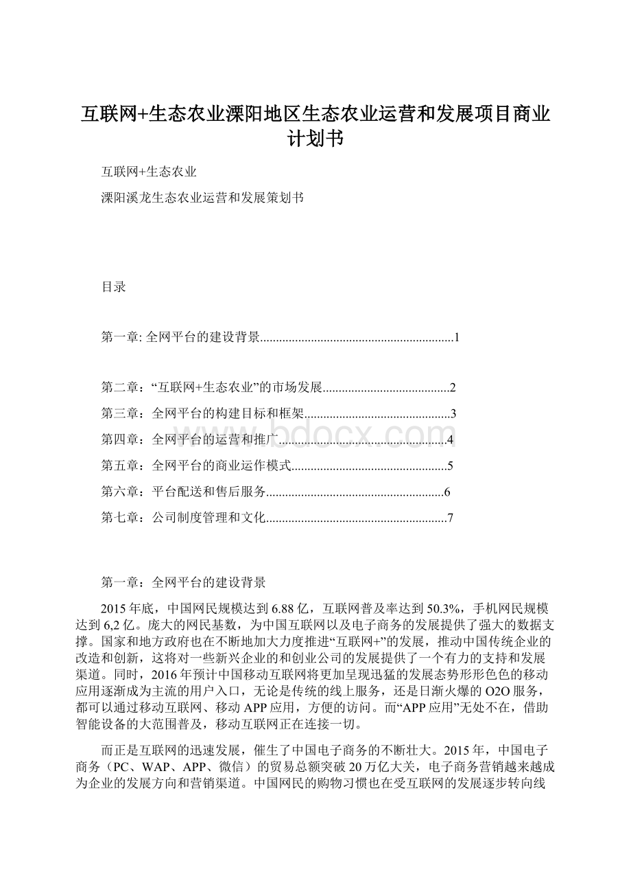 互联网+生态农业溧阳地区生态农业运营和发展项目商业计划书Word格式.docx