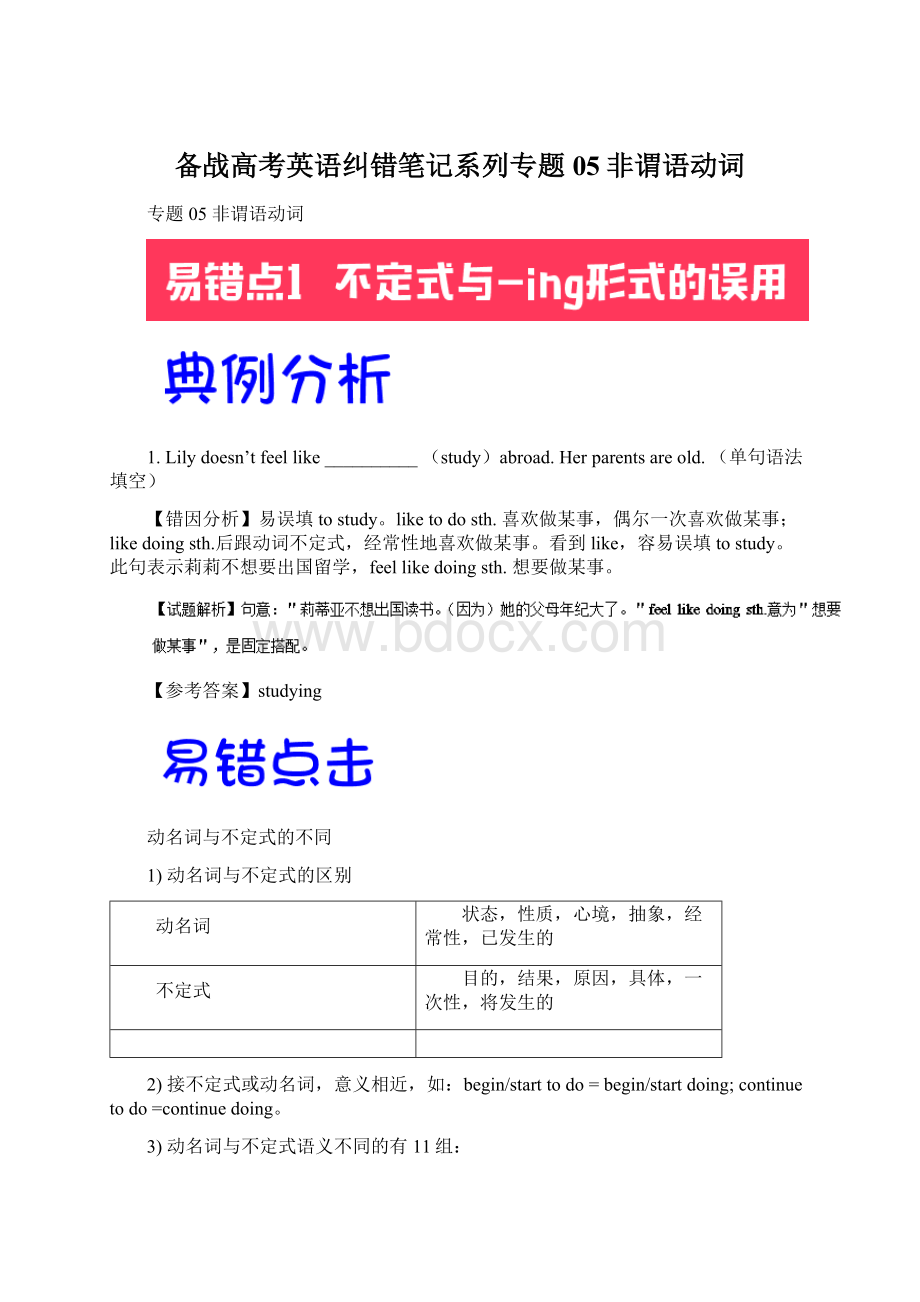 备战高考英语纠错笔记系列专题05非谓语动词.docx_第1页