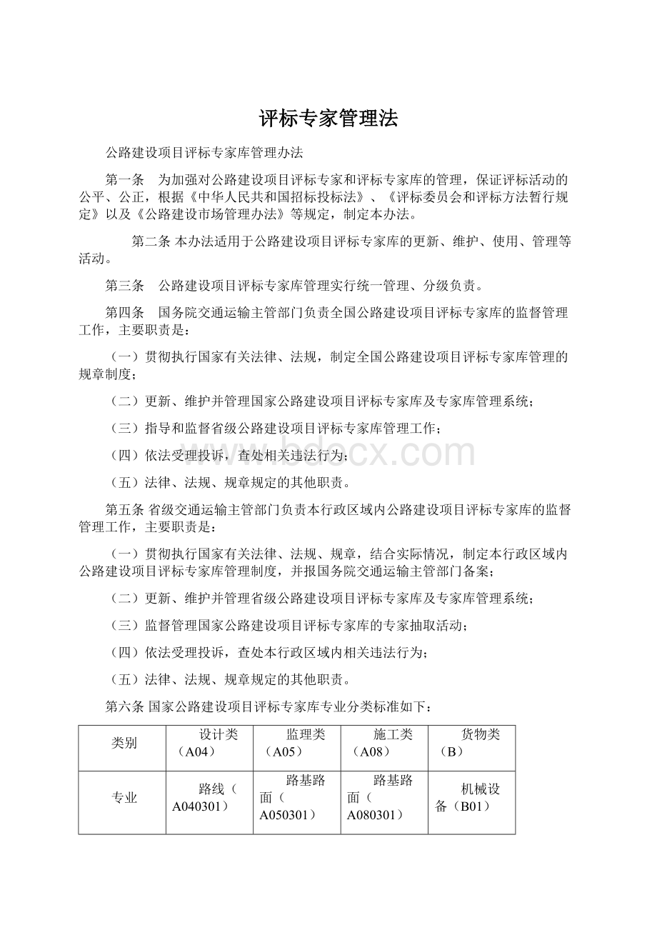 评标专家管理法文档格式.docx_第1页