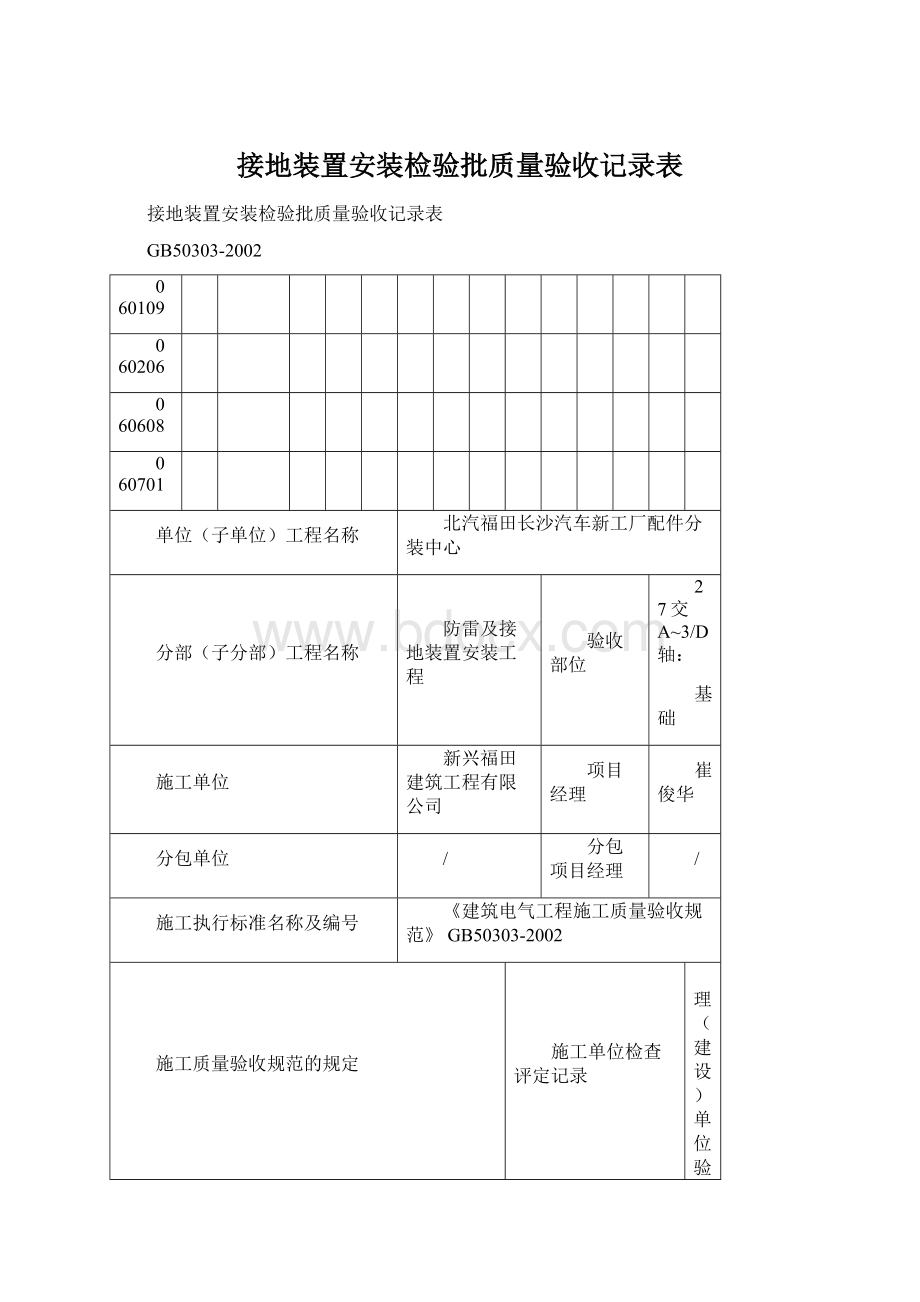 接地装置安装检验批质量验收记录表.docx_第1页