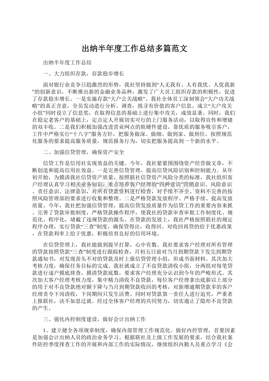 出纳半年度工作总结多篇范文.docx_第1页