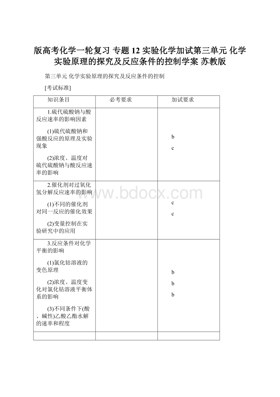 版高考化学一轮复习 专题12 实验化学加试第三单元 化学实验原理的探究及反应条件的控制学案 苏教版Word文档下载推荐.docx