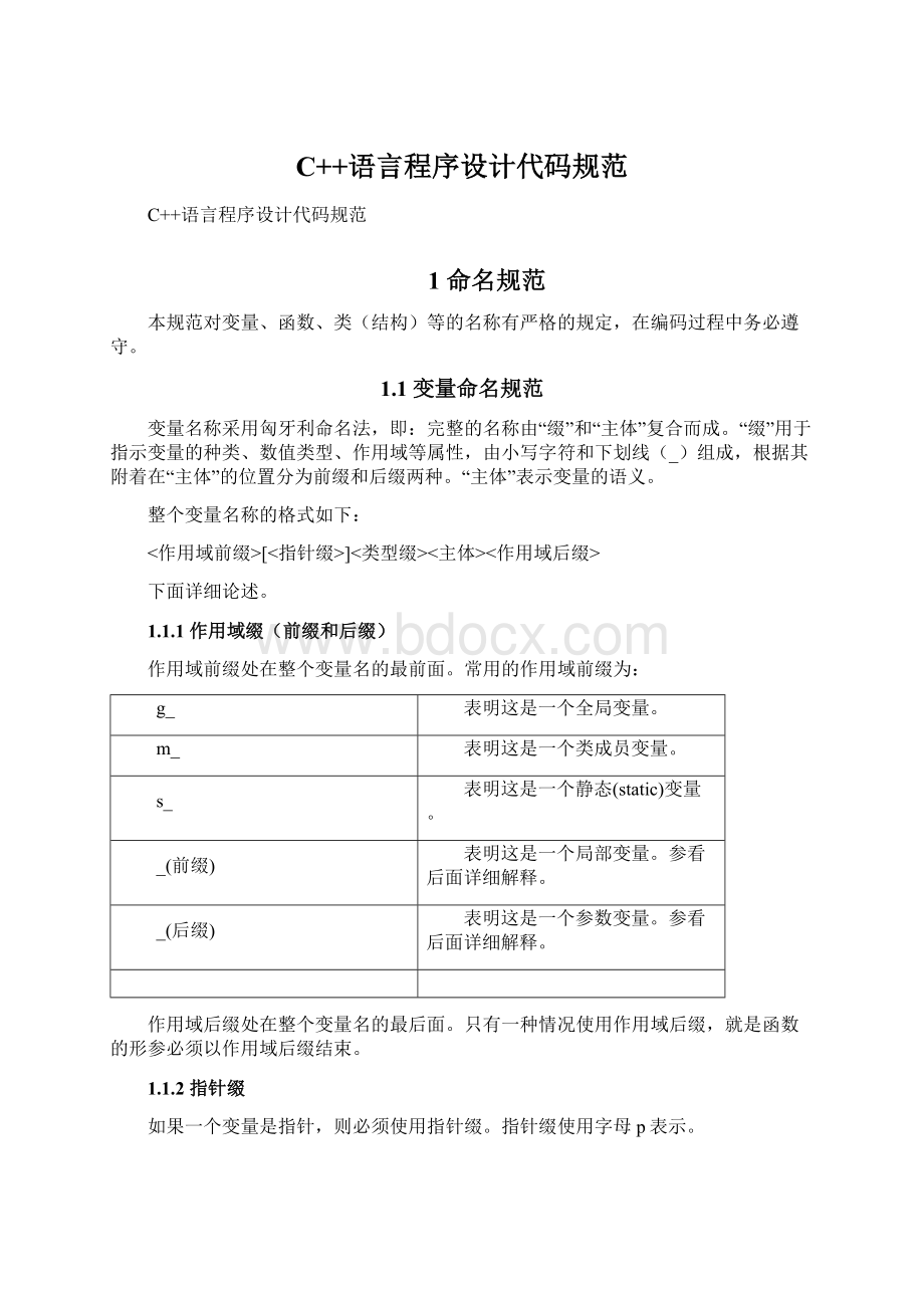 C++语言程序设计代码规范Word格式文档下载.docx_第1页