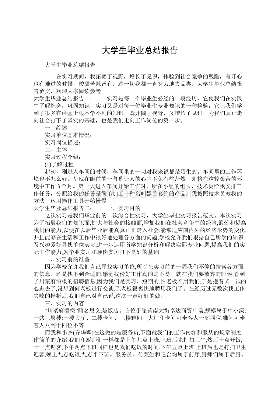 大学生毕业总结报告Word下载.docx